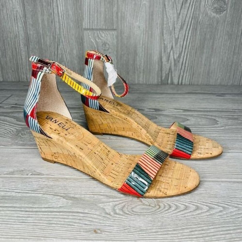 Vaneli Meres Dress Sandal shoes cork heel wedge shoes summer beach 7.5